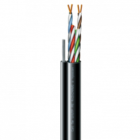 Cat. 5e U/UTP РЕ steel cord 4x2x24 AWG (k) трос (70910181) бухта 305м - Кабель кручена пара ЗЗКМ (UTP мідь вуличний з тросом)