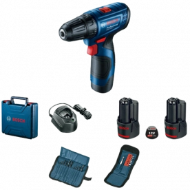Bosch GSR 120-LI (06019G8002) Акумуляторний шурупокрут + 2 акб 2.0 Ah + ЗУ + набір біт 11 шт. + набір свердл 12 шт.