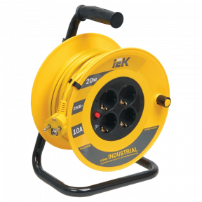 Удлинитель-катушка IEK 4гн 20м З/К УК20 т/с (3х1,5мм2) IP44