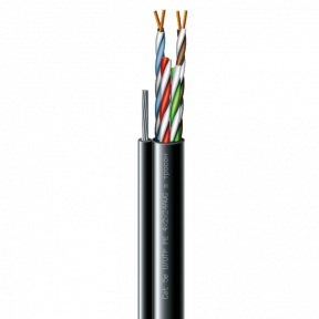 Cat. 5e U/UTP РЕ steel cord 4x2x24 AWG (k) трос (70910181) бухта 305м - Кабель кручена пара ЗЗКМ (UTP мідь вуличний з тросом)