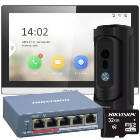 Hikvision DS-KH6350-TE1 + DS-KB8113-IME1(B) UKR + DS-3E1105P-EI + HS-TF-P1/32G - Комплект домофонії