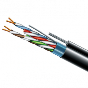 Cat. 5e F/UTP PE 4х2х24 AWG + S. M. трос (к)(72113) бухта 500м - Кабель вита пара ЗЗКМ (FTP мідь вуличний із тросом)