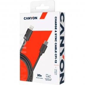 Canyon CFI12B Чорний (Lightning - USB-C, 2 м) - Кабель для зарядки та синхронізації даних